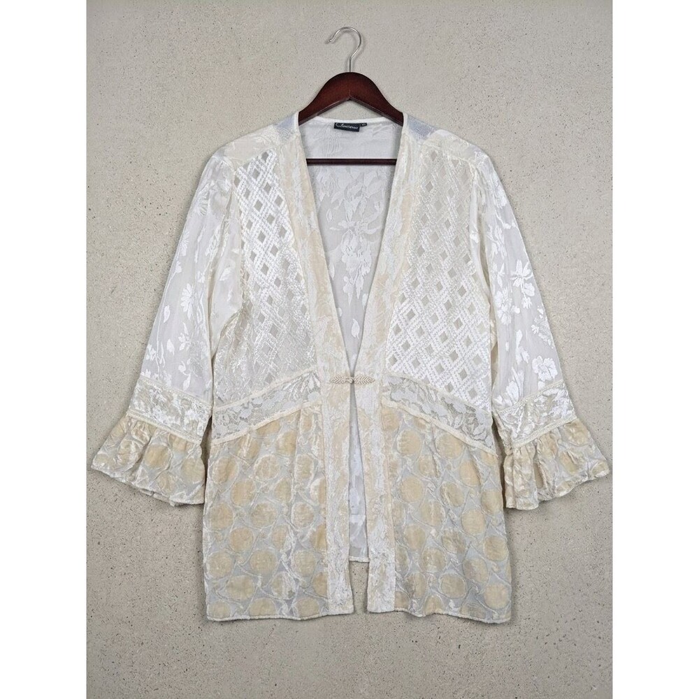Channa Lace Ruffle Burnout Velvet Kimono Cardigan Size 1X